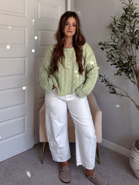 Clover Cable Knit Pullover Sweater (Light Green)