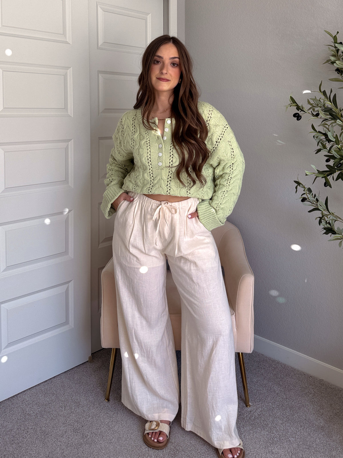 Clover Cable Knit Pullover Sweater (Light Green)