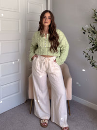 Clover Cable Knit Pullover Sweater (Light Green)