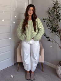 Clover Cable Knit Pullover Sweater (Light Green)