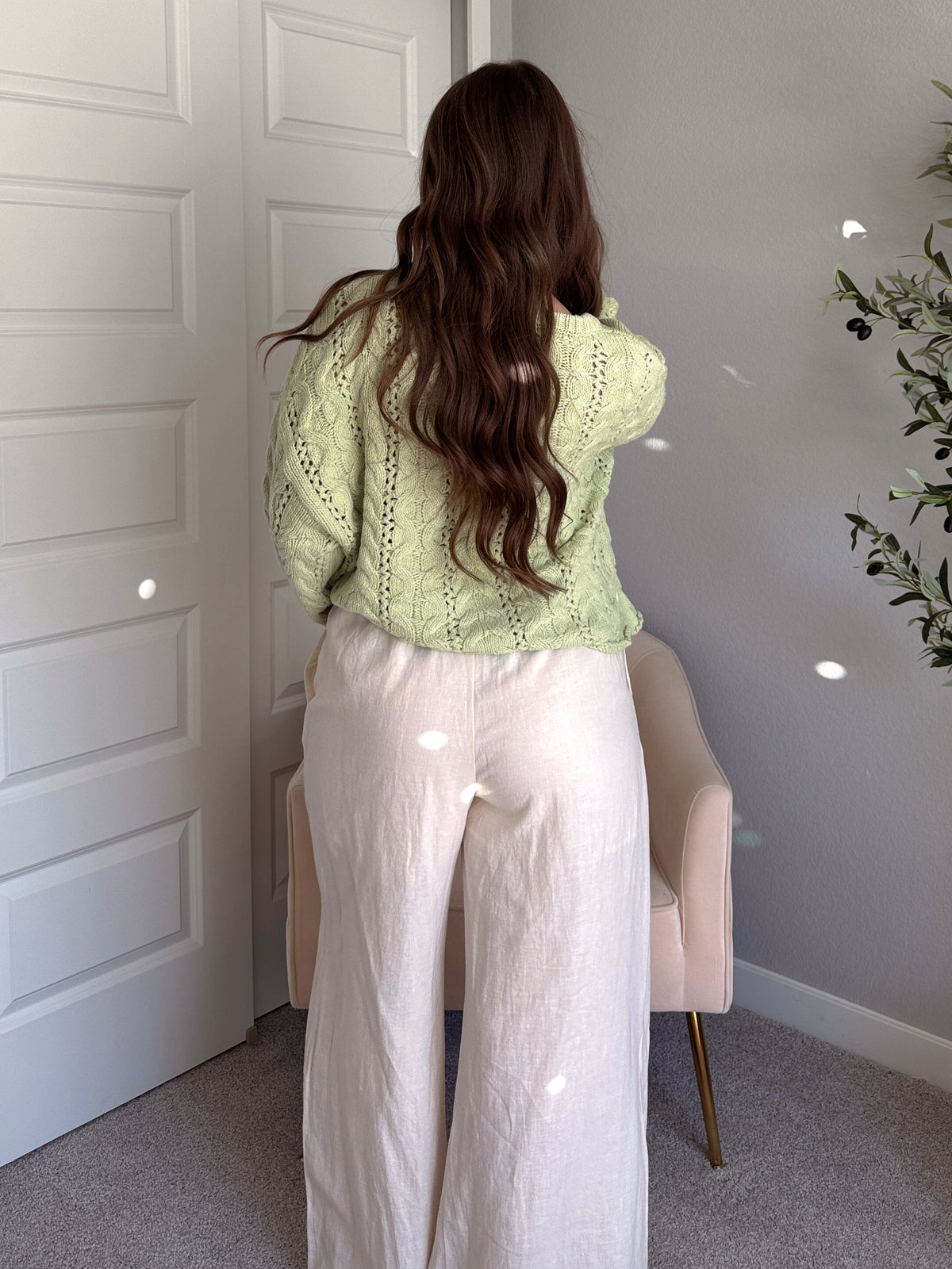 Clover Cable Knit Pullover Sweater (Light Green)