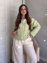 Clover Cable Knit Pullover Sweater (Light Green)