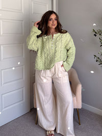Clover Cable Knit Pullover Sweater (Light Green)