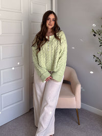 Clover Cable Knit Pullover Sweater (Light Green)