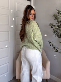 Clover Cable Knit Pullover Sweater (Light Green)
