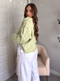 Clover Cable Knit Pullover Sweater (Light Green)