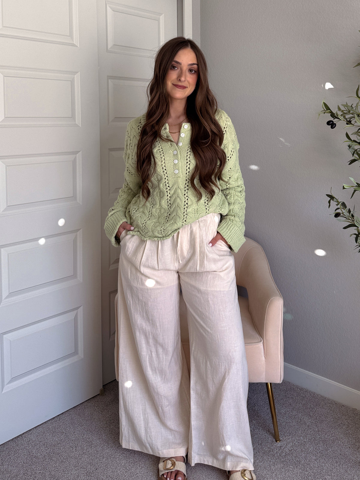 Clover Cable Knit Pullover Sweater (Light Green)