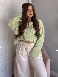 Clover Cable Knit Pullover Sweater (Light Green)
