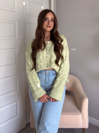 Clover Cable Knit Pullover Sweater (Light Green)