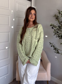 Clover Cable Knit Pullover Sweater (Light Green)