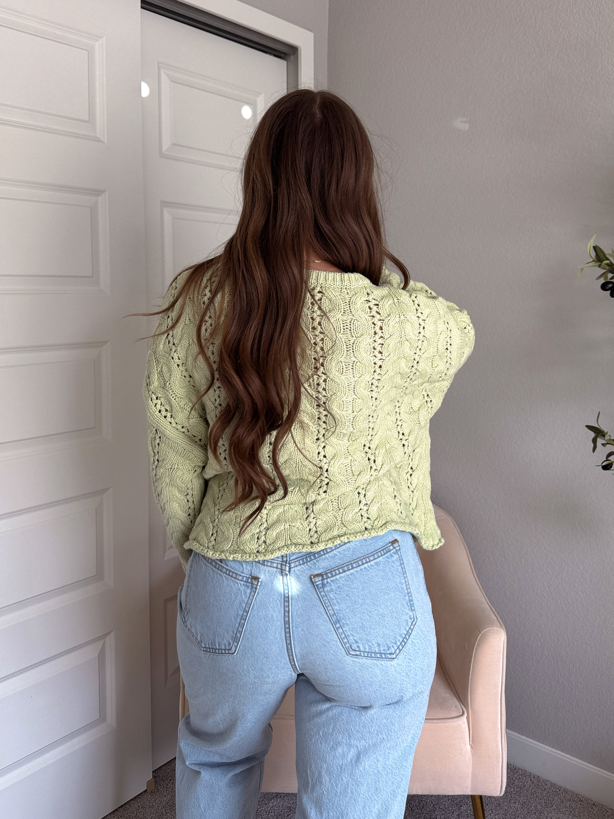 Clover Cable Knit Pullover Sweater (Light Green)