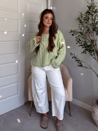 Clover Cable Knit Pullover Sweater (Light Green)