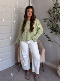 Clover Cable Knit Pullover Sweater (Light Green)