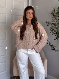 Clover Cable Knit Pullover Sweater (Taupe)