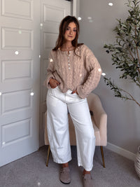 Clover Cable Knit Pullover Sweater (Taupe)