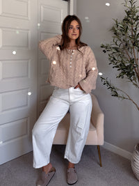 Clover Cable Knit Pullover Sweater (Taupe)