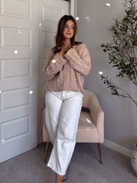 Clover Cable Knit Pullover Sweater (Taupe)