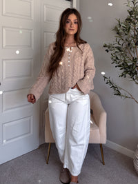 Clover Cable Knit Pullover Sweater (Taupe)