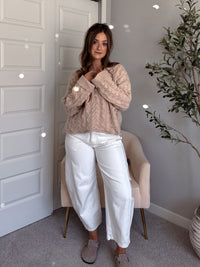 Clover Cable Knit Pullover Sweater (Taupe)
