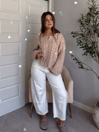 Clover Cable Knit Pullover Sweater (Taupe)