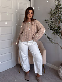 Clover Cable Knit Pullover Sweater (Taupe)