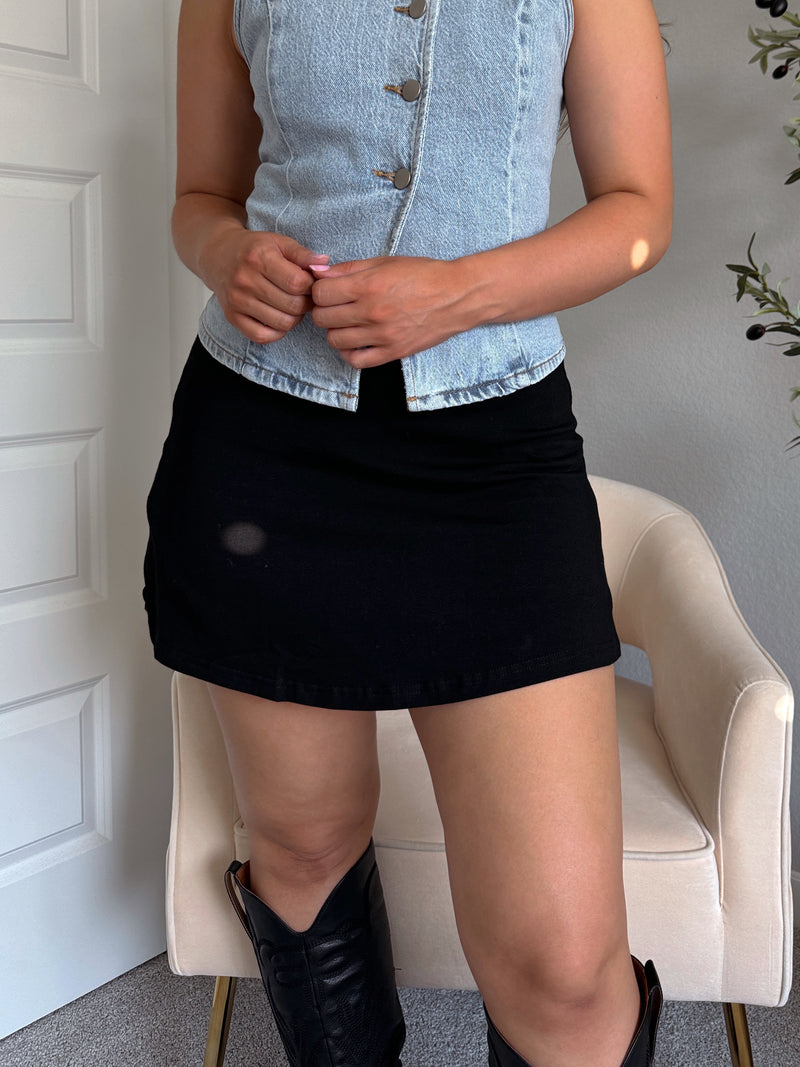 Colby A-Line Mid Rise Cotton Mini Skort (Black)