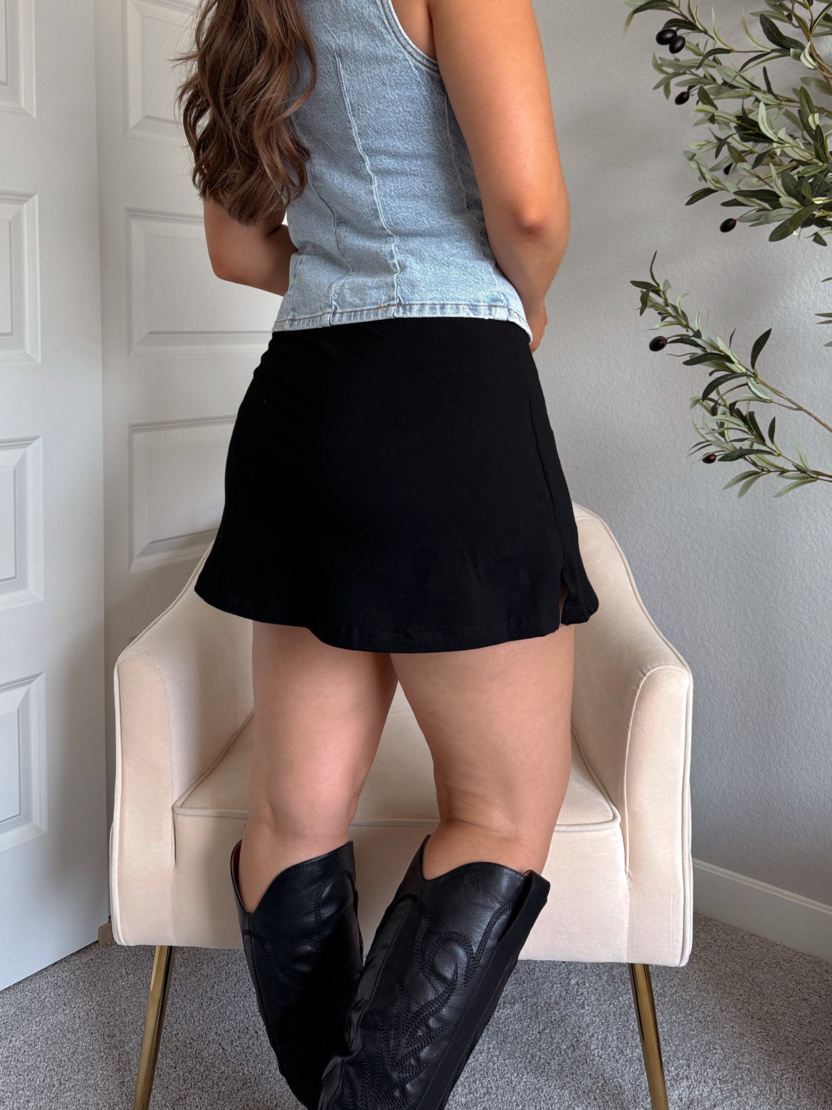 Colby A-Line Mid Rise Cotton Mini Skort (Black)