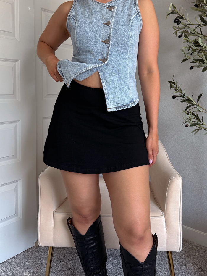Colby A-Line Mid Rise Cotton Mini Skort (Black)
