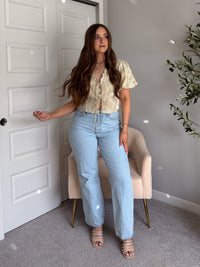Colette Floral Embroidered Tie-Front Top (Light Sage)