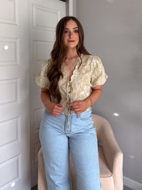 Colette Floral Embroidered Tie-Front Top (Light Sage)