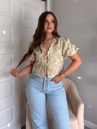 Colette Floral Embroidered Tie-Front Top (Light Sage)