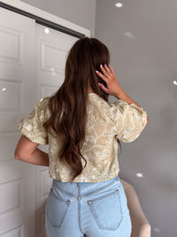 Colette Floral Embroidered Tie-Front Top (Light Sage)