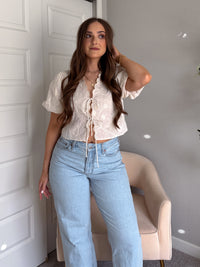 Colette Floral Embroidered Tie-Front Top (Cream)