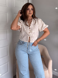 Colette Floral Embroidered Tie-Front Top (Cream)