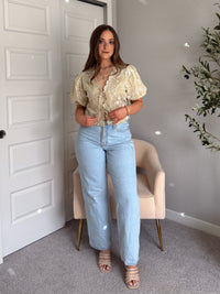 Colette Floral Embroidered Tie-Front Top (Light Sage)