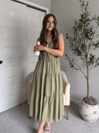 Colette Striped Cutout Tiered Maxi Dress (Olive)