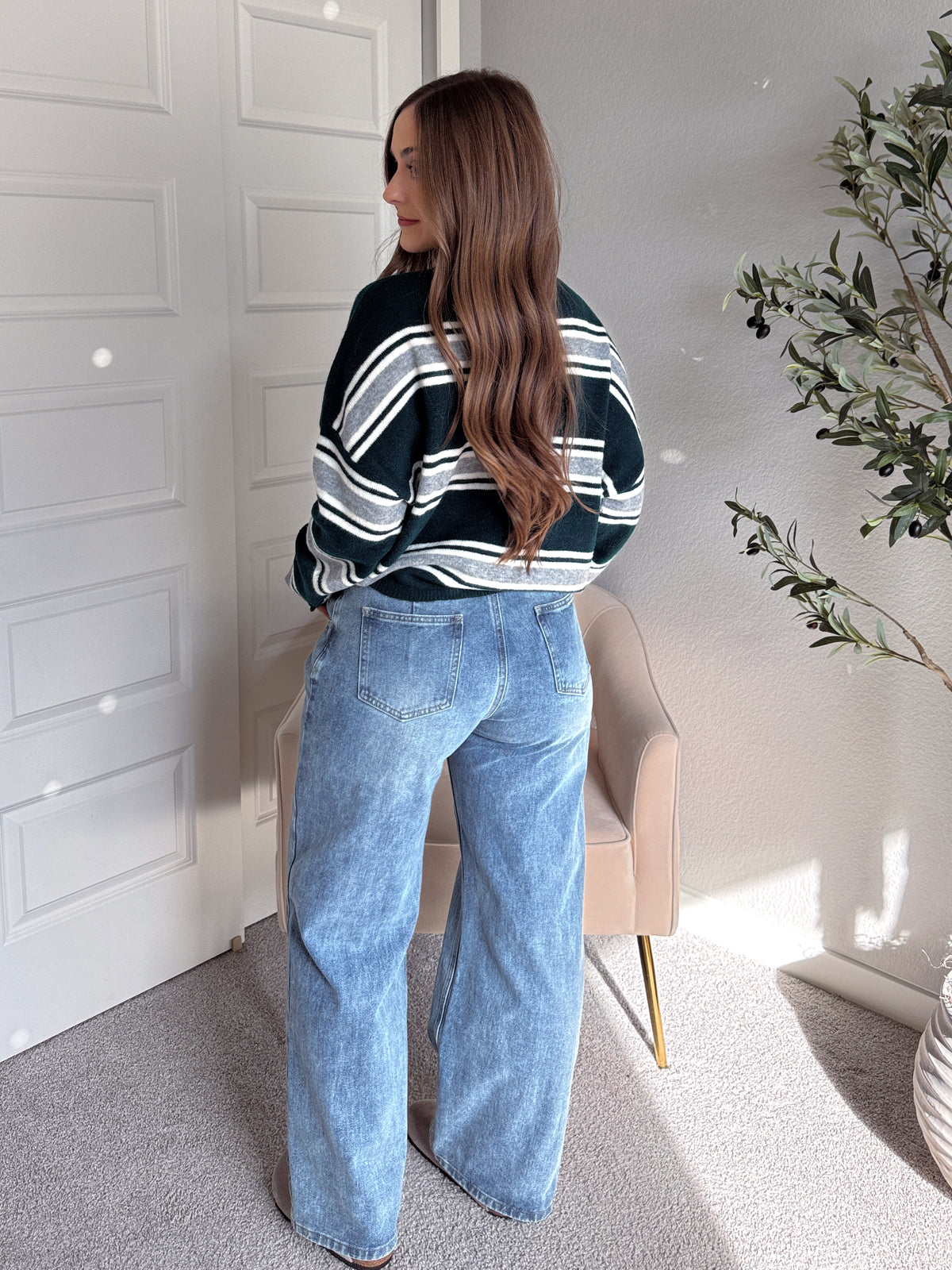Collins Relaxed Fit Striped Cardigan (Hunter Green)