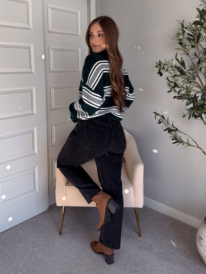 Collins Relaxed Fit Striped Cardigan (Hunter Green)