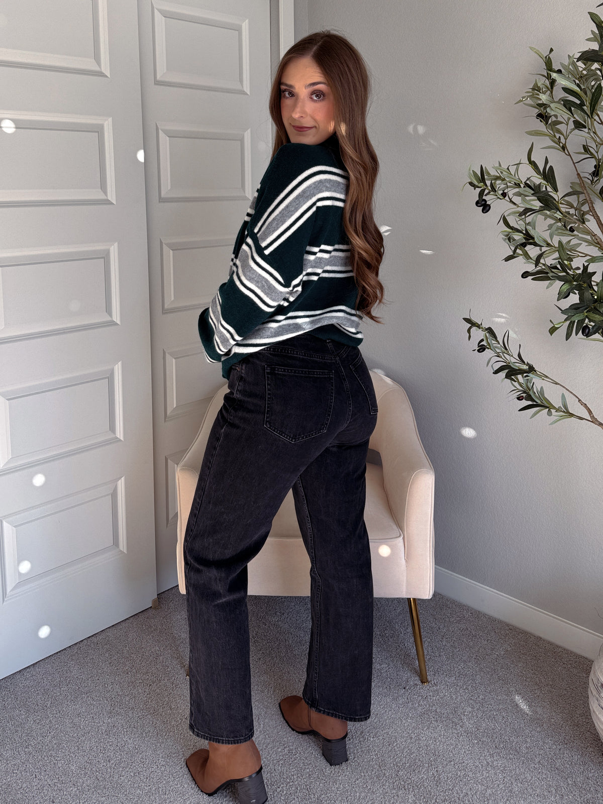 Collins Relaxed Fit Striped Cardigan (Hunter Green)