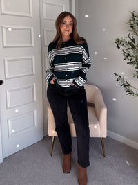 Collins Relaxed Fit Striped Cardigan (Hunter Green)