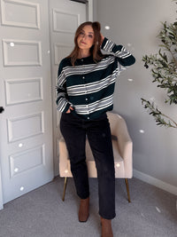 Collins Relaxed Fit Striped Cardigan (Hunter Green)