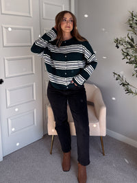 Collins Relaxed Fit Striped Cardigan (Hunter Green)