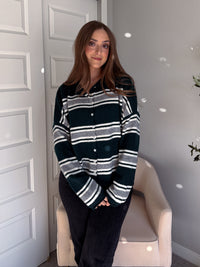 Collins Relaxed Fit Striped Cardigan (Hunter Green)