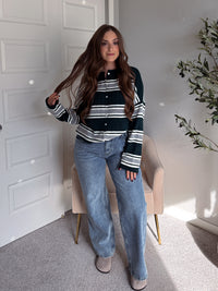 Collins Relaxed Fit Striped Cardigan (Hunter Green)