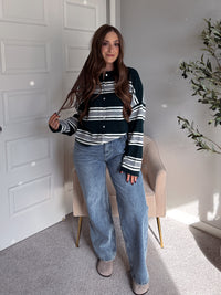 Collins Relaxed Fit Striped Cardigan (Hunter Green)