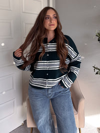 Collins Relaxed Fit Striped Cardigan (Hunter Green)