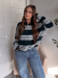 Collins Relaxed Fit Striped Cardigan (Hunter Green)