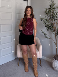 Corinne Polka Dot Boat Neck Sleeveless Top (Burgundy)