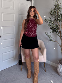 Corinne Polka Dot Boat Neck Sleeveless Top (Burgundy)
