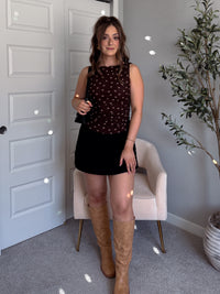 Corinne Polka Dot Boat Neck Sleeveless Top (Dark Brown)